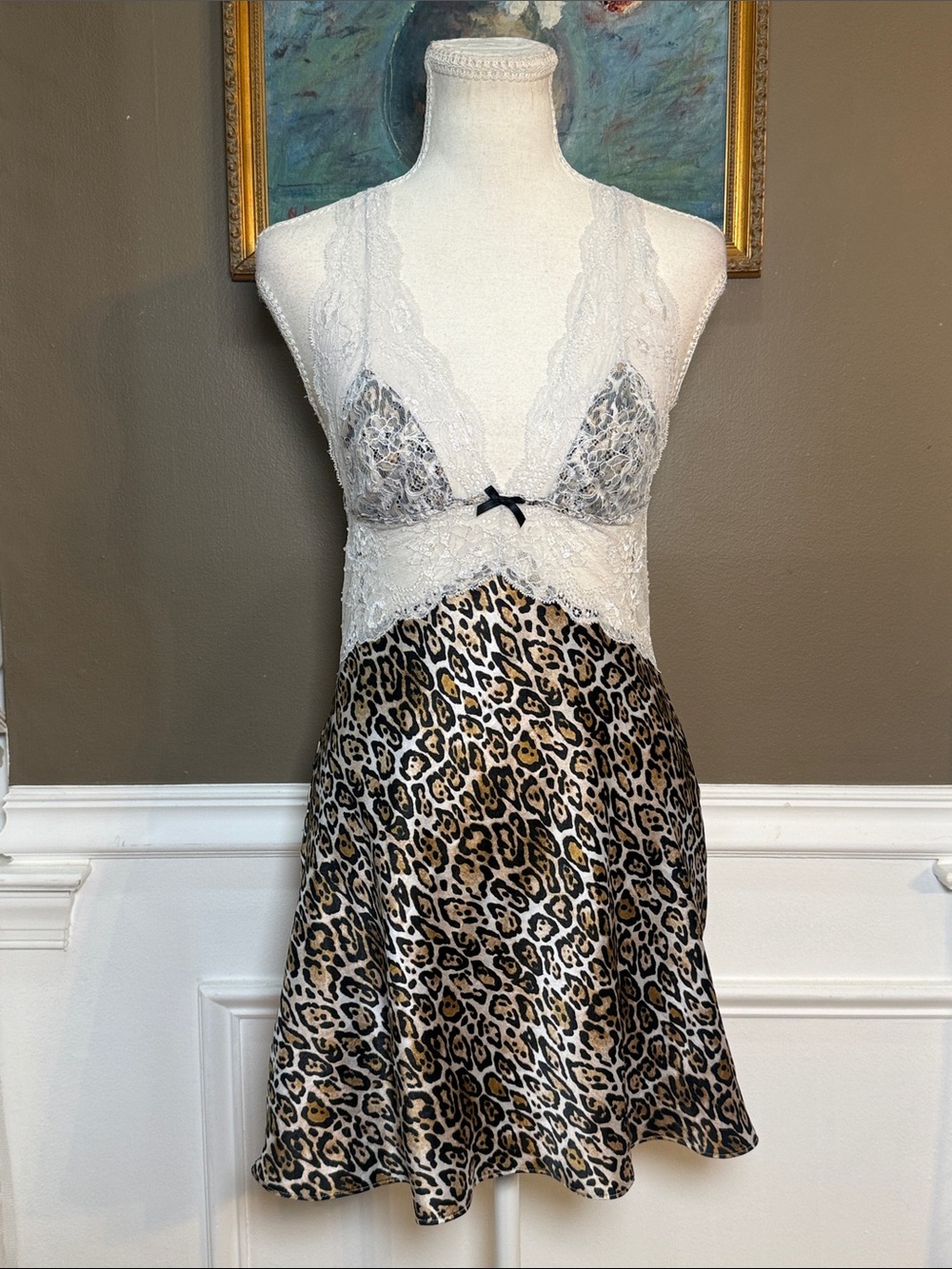 Victoria’s Secret 2013 Leopard Lace Open Back Slip Chemise Medium